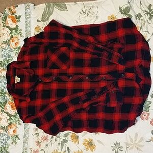 Woolrich Plaid Shirt Kids Large Red& Black Long Sleeve Button‎ Up 100% Cotton